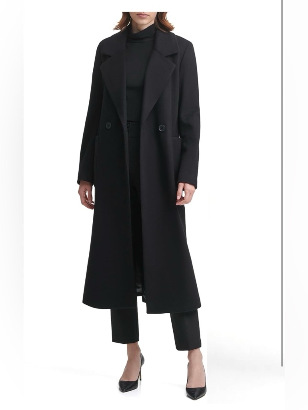 Donna Karan Precious Fibers Long Black Wool Tailored Women's Coat